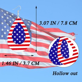 Nanafast 4th of July Earrings for Women PU Leather American Flag Earrings Dangle Patriotic Earrings Fourth of July Accessories for Labor Independence Day-Hollow