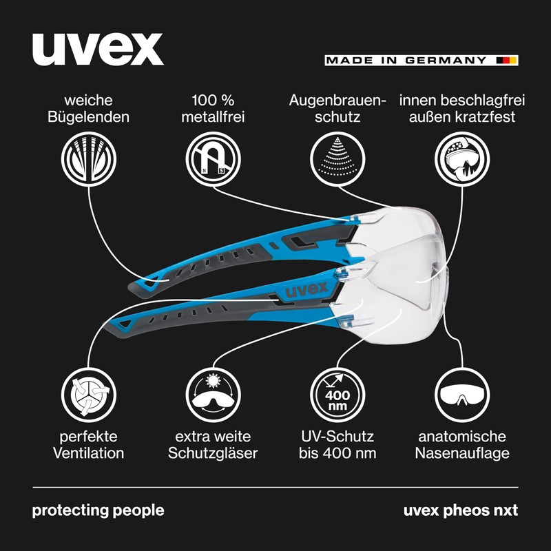 Uvex pheos nxt - premium safety glasses - anti-fog interior,