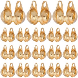 SUNNYCLUE 1 Box 300Pcs Real 18K Gold Plated Bead Tip 304 Stainless Steel Knot Covers Bead Tips Crimp Bead Covers Mini Knot Cover Beads for Jewelry Making Accessories Bracelets Necklaces Supplies