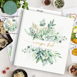 Lanpn Recipe Binder 8.5x11 3 Ring Kit, Waterproof Organizer Binder Recipe Book with 60 Plastic Sleeves,116 Recipes, Dividers, Labels & Stickers, Blank Cookbook to Write in Your Own Recipes