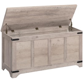 MAHANCRIS Storage Chest, 43.3" Storage Trunk with 2 Safety Hinges, Wooden Toy Chest, Entryway Shoe Bench, Large Toy Box for Kids Room, Bedroom, Living Room, Greige SCGY5001