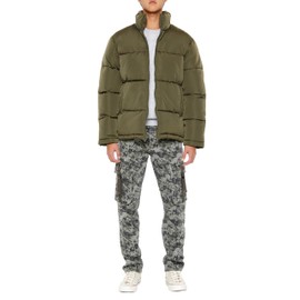 Forever 21 Men's Quilted Funnel-Neck Puffer Jacket, Olive