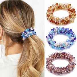 Banatra Rhinestone Hair Ties Beaded Hair Scrunchies Sparkly Crystal Ponytail Holder No Damage Hair Elastics Hair Accessories for Women and Girls (Pack of 3)