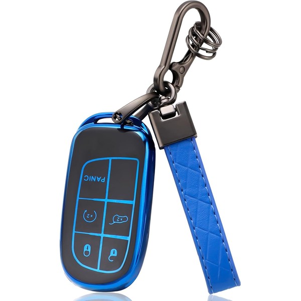 PIFOOG Key Fob Cover for Jeep with Keychain Blue Cherokee