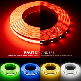 PAUTIX RGB LED Strip Light USB 5 V 2 m, Dimmable Colour Changing COB LED Strip with Bluetooth Smart App Controller, Flexible USB RGB LED Strip with Music Mode for TV, Party, DIY Decoration