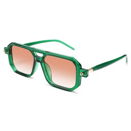 GLARDEFE Retro Aviator Sunglasses for Women Men - Trendy Square Sun Glasses(Green/Gradient Orange)