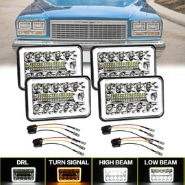 AMUNIESUN 4PCS 4X6INCH LED headlight High Low Beam DRL Turning Signal Light Replace H4651 H4652 H4656 H4666 H6545 Lamp Compatible With Buick Electra/LeSabre/Regal/Riviera