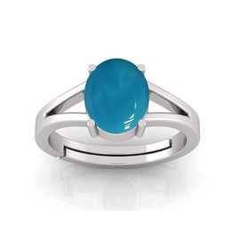 LMDPRAJAPATIS 5.55 carat Silver Plated Sky Blue Turquoise Firoza Gemstone Natural Lab Tested Astrological adjustable Ring For Men or Women's