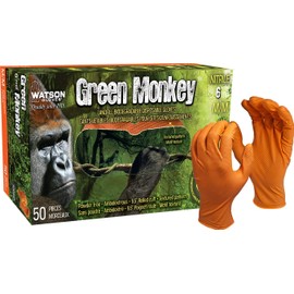 Watson Gloves Green Monkey 6 Mil Biodegradable Disposable Nitrile Glove - Powder-Free, Abrasion & Puncture Resistance, Sure-Grip Textured Pattern, 50 Gloves/Box