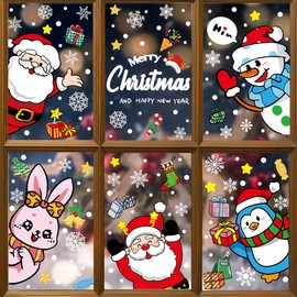 BSTMOME Christmas Window Stickers, 6 Sheets Christmas Window Decoration Stickers Snowflakes Window Clings PVC Double-Sided Staic Stickers for Xmas Window Decorations (BQ301+302+305+306+307+308)