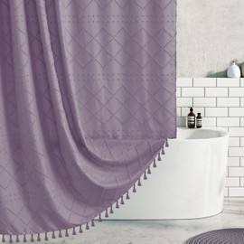 Siiluminisoy Boho Shower Curtain Purple Woven Fabric Cute Shower Curtain, 72 x 72 Tufted Chevron Textured Striped Modern Farmhouse Minimalist Cloth Shower Curtain for Bathroom