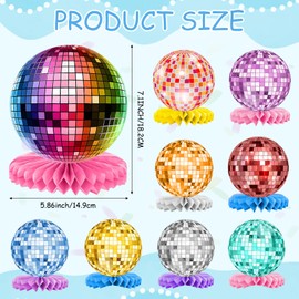 JWTRSVTY 9 Pieces Disco Honeycomb Table Decorations, Vintage Disco Ball Party Decoration, Disco Themed Honeycomb Decorations, Retro Disco Party Decoration Accessories, for Birthdays, Parties, Table