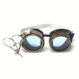 UMBRELLALABORATORY Steampunk Victorian Style Goggles with Compass Design, UV Glow in The Dark Neon Blue Rave Diffraction Glasses Prism Lenses