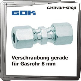 GOK Cutting Ring Fitting Straight for 8 mm Gas Pipe Screw Connection Connector Propane, Gas Pipes in Caravans, Motorhomes, Caravans