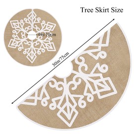 N&T NIETING Christmas Burlap Tree Skirt, 30 Inch Farmhouse Tree Skirt with Large White Large Snowflake Printed for Xmas Holiday Party Decoration