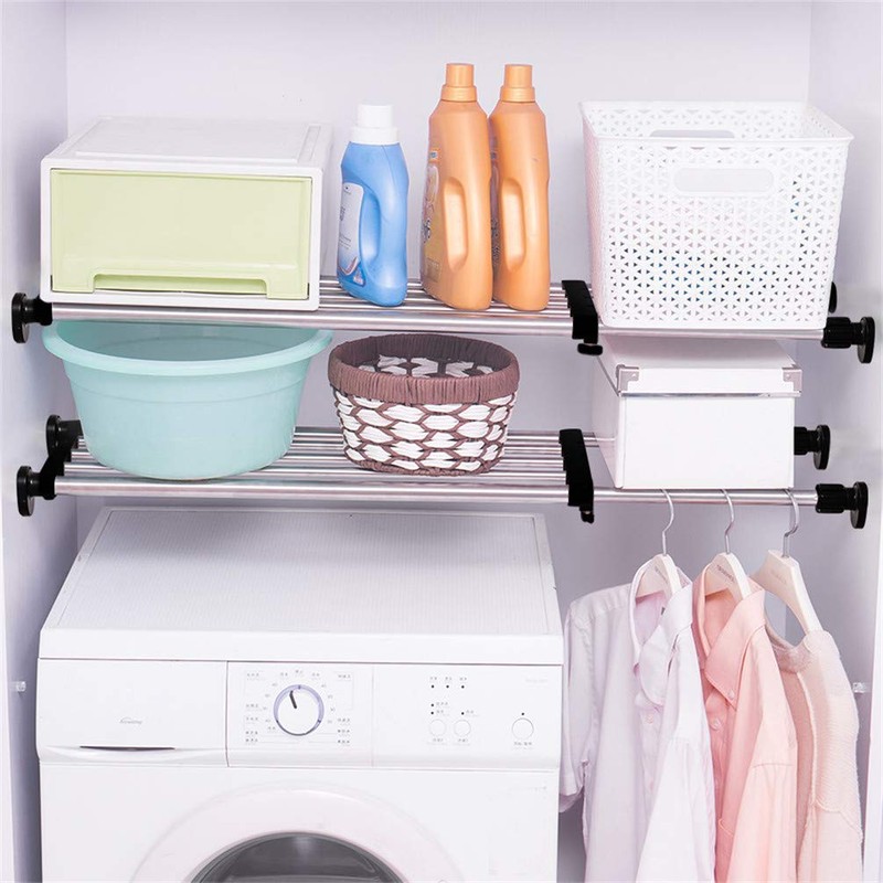 BAOYOUNI Expandable Shelf Closet Tension Rod Adjustable Shelving Unit Storage
