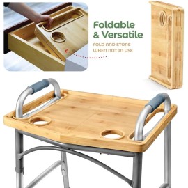 Medical king Walker Tray Mobility Table with Cup Holder Foldable Bamboo Tray for Eating