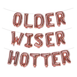 Older Wiser Hotter Foil Balloons Letter Banner Funny Birthday Decorations for Women Men 30th 40th 50th 60th 70th 80th Birthday Party Supplies (Rose gold)