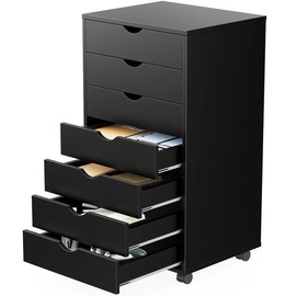 7-Drawer Mobile Dresser Cabinet with Wheels – Wood Storage Organizer for Office, Living Room & Small Spaces carbon desk p table coffee - Color: Black