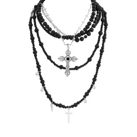 Sacina Layered Black Imitaiton Pearl Cross Choker Necklace, Black Choker, Gothic Punk Grunge Emo Necklace, Goth Jewelry, Christmas Jewelry Gift for Women