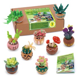 Yizzvb Needle Felting Kit, 9 PCS Succulent Felting Kit for Beginners Adult, Wool Felting Kit with Needle Felting Wool, Felting Needles and Needle Felting Mat for DIY Felting Craft