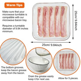 HoPliGhe Microwave Bacon Cooker, Square Glass Microwave Bacon Grill Tray 9.84inch,Cook Crispy Bacon in Minutes