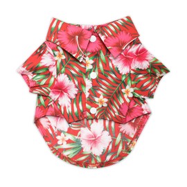 United Pups Hawaiian Shirt for Dogs Small to Medium Pets Cats Design for Summer Luau Style Beach Camp Vacation Floral Puppy T-Shirt (Size 4: Max Neck 15" Chest 25", Cool Pups Red)