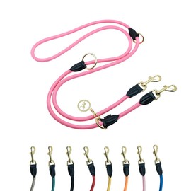 VELVETIER® Dog Lead 2 m Adjustable for Large and Medium Dogs Paracord Lead Nylon Double Lead with 2 Carabiners (Neon Pink, 2.2 m x 1.1 cm)
