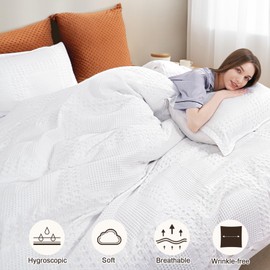 PHF 100% Cotton Duvet Cover King Size, Waffle Weave Duvet Cover Set for All Season, Pre-Washed Soft Decorative Textured Duvet Cover with Pillow Shams Bedding Collection, 106"x92", White