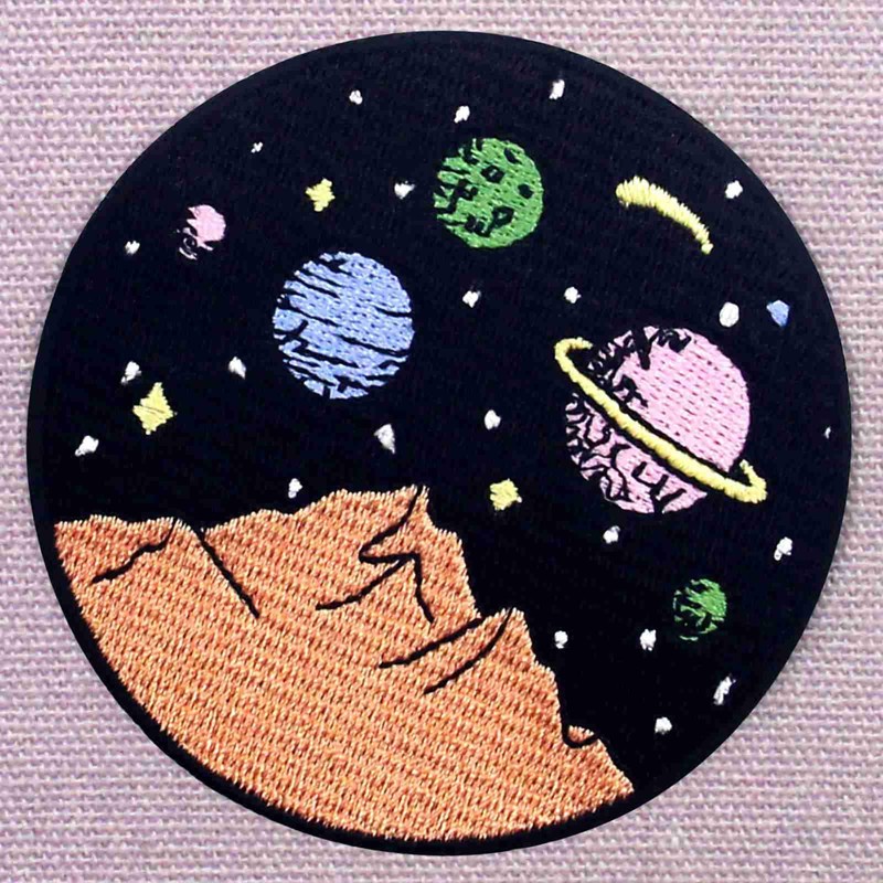 Mountains With Galaxy Outer Space Scene Patch Embroidered Applique Iron