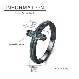 TwoAnts Cross Ring for Men 925 Sterling Silver Western Turquoise Cross Ring Christian Jewelry Gift for Women, 9#