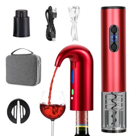 OYNUPIKR Electric Wine Opener Set, Rechargeable Electric Wine Aerator & Dispenser, Foil Cutter and Vacuum Wine Stopper, Wine Bottle Opener for Party Home Wedding Gifts(Red)