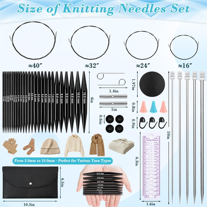 13 Pairs Interchangeable Knitting Needles Set with 4 Flexible Cables,