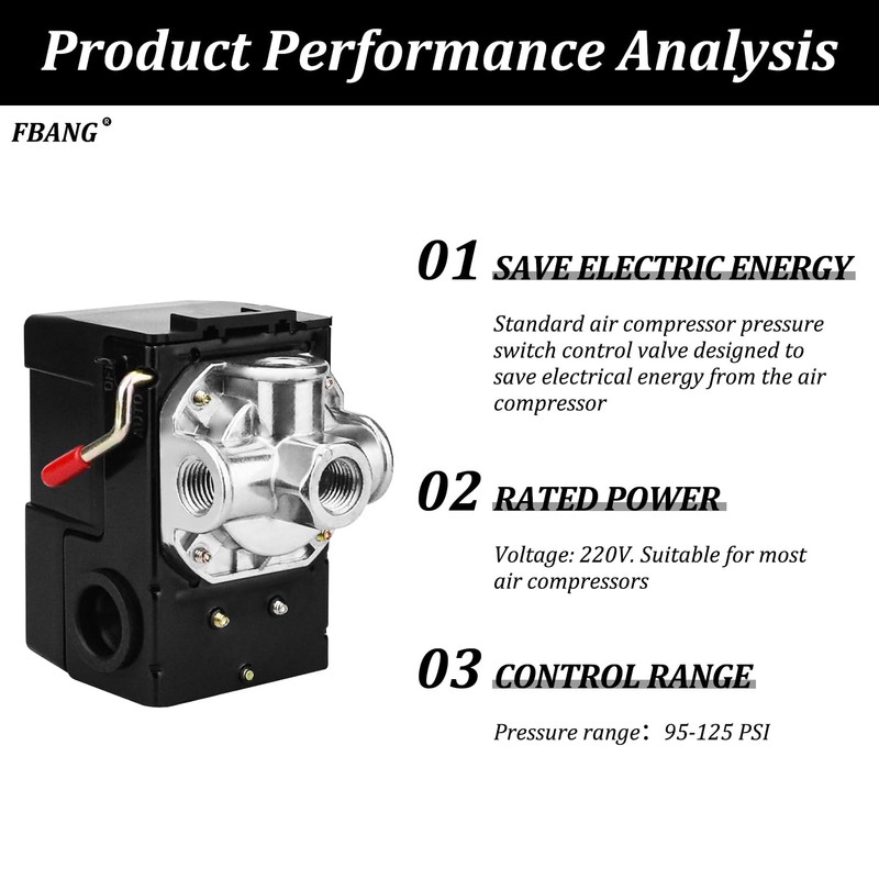 FBANG Air Compressor Pressure Switch Control Valve 95-125 PSI Horizontal