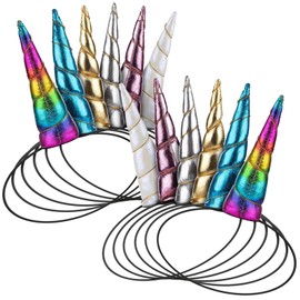 Juvale 12-Pack Unicorn Horn Headbands - Metallic Assorted Plush & Elastic Headbands - Assorted Gold Silver Rose Gold Blue Rainbow & White - Unicorn Party Accessories for Kids