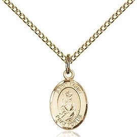 Bonyak Jewelry Saint Medal Collection Gold Filled St. Louis Pendant 1/2 x 1/4 inches with Gold Filled Lite Curb Chain