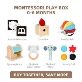OOOK Montessori Toys 0-6 Months, Montessori Toy Set, 7 in 1 Newborn Baby Toys with Spinning Drum, Tissue Box Toy, Sensory Balls, Contrast Cards and More