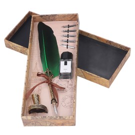 Quill Pen Zinc Alloy High Smoothness Elegant Colors European Retro Style Feather Pen for Writing Drawing Green