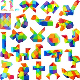 21 Pack 24 Blocks Rainbow Colors Magic Snake Cube Fidget Toy,Mini Twist Puzzle Toys for Kids Teens,Birthday,Party Favours, Carnival Prizes,Classroom Rewards-Stocking Stuffers