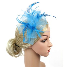 Ladies Retro Elegant Flower Hair Fascinator Hat Feather Mesh Net Veil Wedding Hats Vintage Hair Accessories Women Headwear with Headband and Clip for Cocktail Tea Party one size