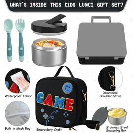 Aimsnk Kids Bento Lunch Box with 8oz Soup Thermo, Kids Leakproof Lunch Food Containers with 4 Compartment,Insulated Hot Food Jar with Lunch Bag for School, Trvael