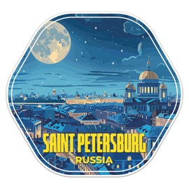 Russia Saint Petersburg Night City Sticker - Waterproof Vinyl Decal for Car Bumper, Laptop, Water Bottle, Book Cases, Smartphones, Wall, Window, Size - 5'' Longer Side