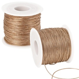 Metallic Cord 218 Yards 1mm Gold String Twine Metallic Tinsel Thin Ribbon Rope Gold Thread String for Crafts Bracelet Necklace Jewelry Making Gift Wrapping Christmas Ornaments Hanging Decoration 2Roll