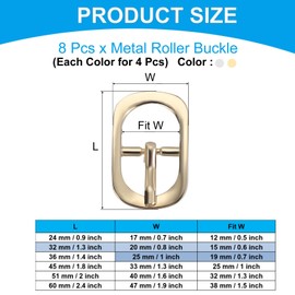 PATIKIL Single Prong Belt Buckle 0.6", 8Pcs Metal Roller Pin Buckle Oval Center Bar Buckles for Shoes Strap Belt Purse Making Leather Hardware, Silver/Light Gold