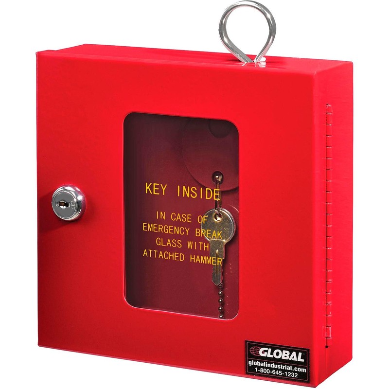 Global Industrial Emergency Key Box with Attached Hammer and Breakable