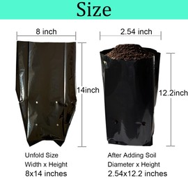 gardtree 8” x 14” 100PCS Thicken Plastic Plant Nursery Bags Nursery Grow Bags for Fruit Trees,PE Seedling Pots Seed Starter Pouch Ideal for Flower, Starting Saplings, Plant Grow Container