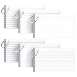 300 Count Index Cards with Ring, 3x5 Inch, 6-Pack of White Ruled Pads, 50 Sheets per Pad, Study & Flash Card School Supplies for Students & Professionals
