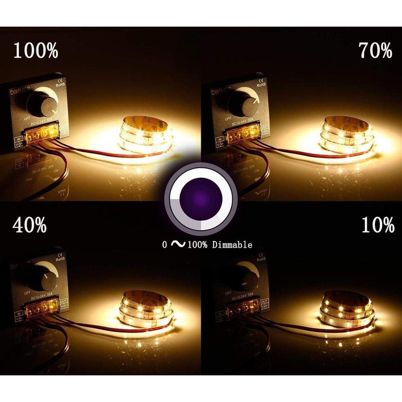 LED Light Strip Dimmer, DC 12V-24V 30A PWM Dimming Controller