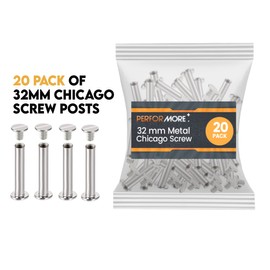 20 Pack of Silver Aluminum Screw Posts, 32mm Metal Chicago Screw Post Binding Screws for Scrapbooking, Photo Albums, Binding, Leather Screw Nail Rivet Button Solid Belt Tack Screw
