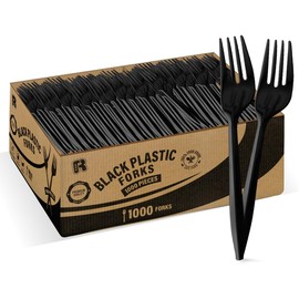 Black Plastic Forks Bulk 1000 Count - Medium Weight Bulk Forks Disposable - Ideal For Home, Parties And Caterings.